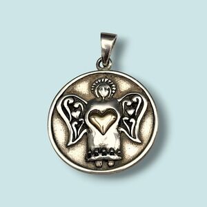 Rare Vintage Waldeck Johnson Sterling Silver 14k Gold Angel Hearts Pendant Charm